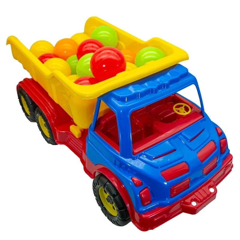 Camion Autobasculanta cu Volan care se roteste, 6 Roti Silentioase Antiderapante,  incarcat cu Bile din Plastic moi Multicolore, 60 CM [2]
