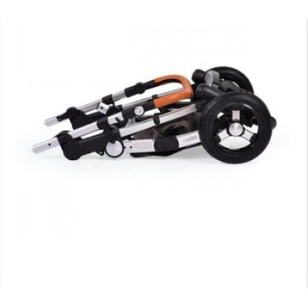 Carucior 3 in 1 lux, Scoica inclusa, maner reversibil, suspensie dubla, parasolar cu piele, Turcoaz [3]