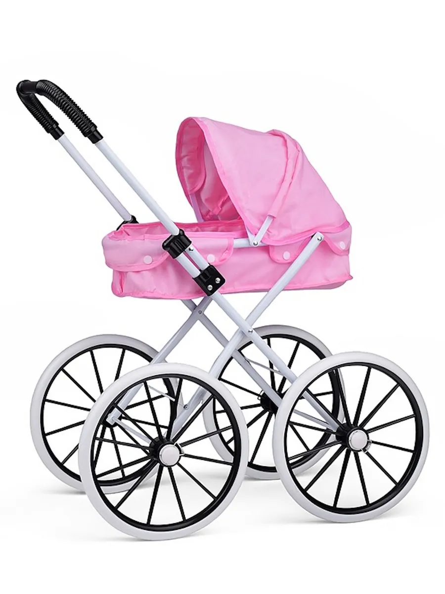 Carucior  Landou Metalic  si Pliabil  cu Roti Mari pentru Papusi  , Culoare roz, 54x63x32cm [3]