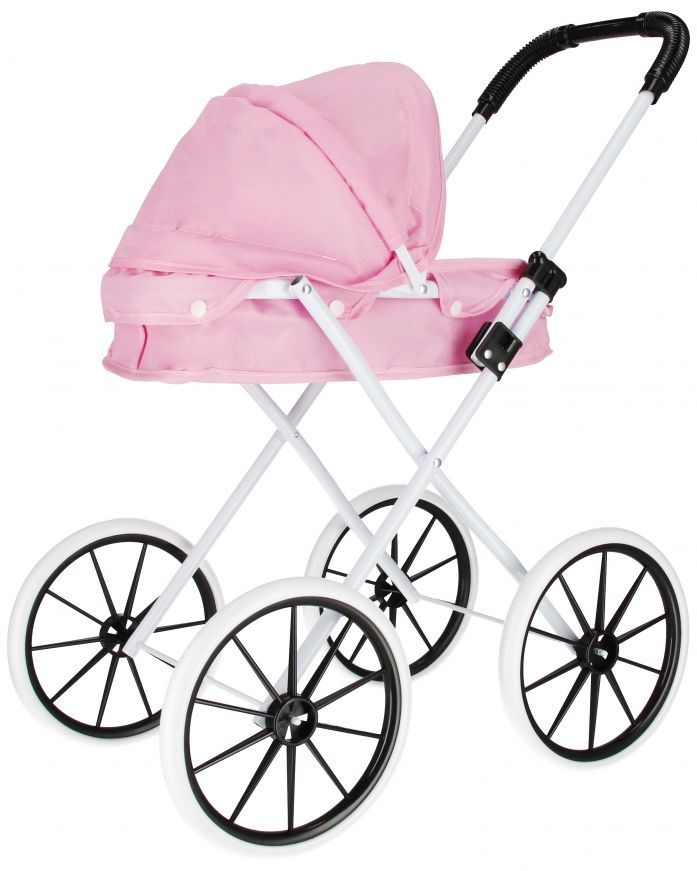 Carucior  Landou Metalic  si Pliabil  cu Roti Mari pentru Papusi  , Culoare roz, 54x63x32cm [7]