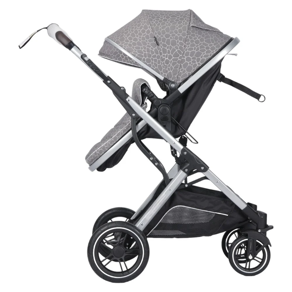 Carucior Multifunctional 2 in 1,  Suspensii si Roti de Cauciuc  Rezistente,  Maner Reversibil, Parasolar Anti UV, Cadru Otel+Aluminiu, Frana- Picior , GRI  Crocodil [5]