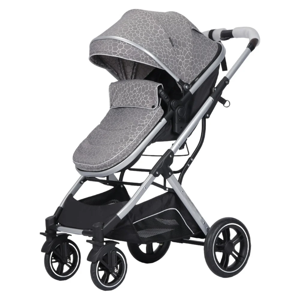 Carucior Multifunctional 2 in 1,  Suspensii si Roti de Cauciuc  Rezistente,  Maner Reversibil, Parasolar Anti UV, Cadru Otel+Aluminiu, Frana- Picior , GRI  Crocodil [6]
