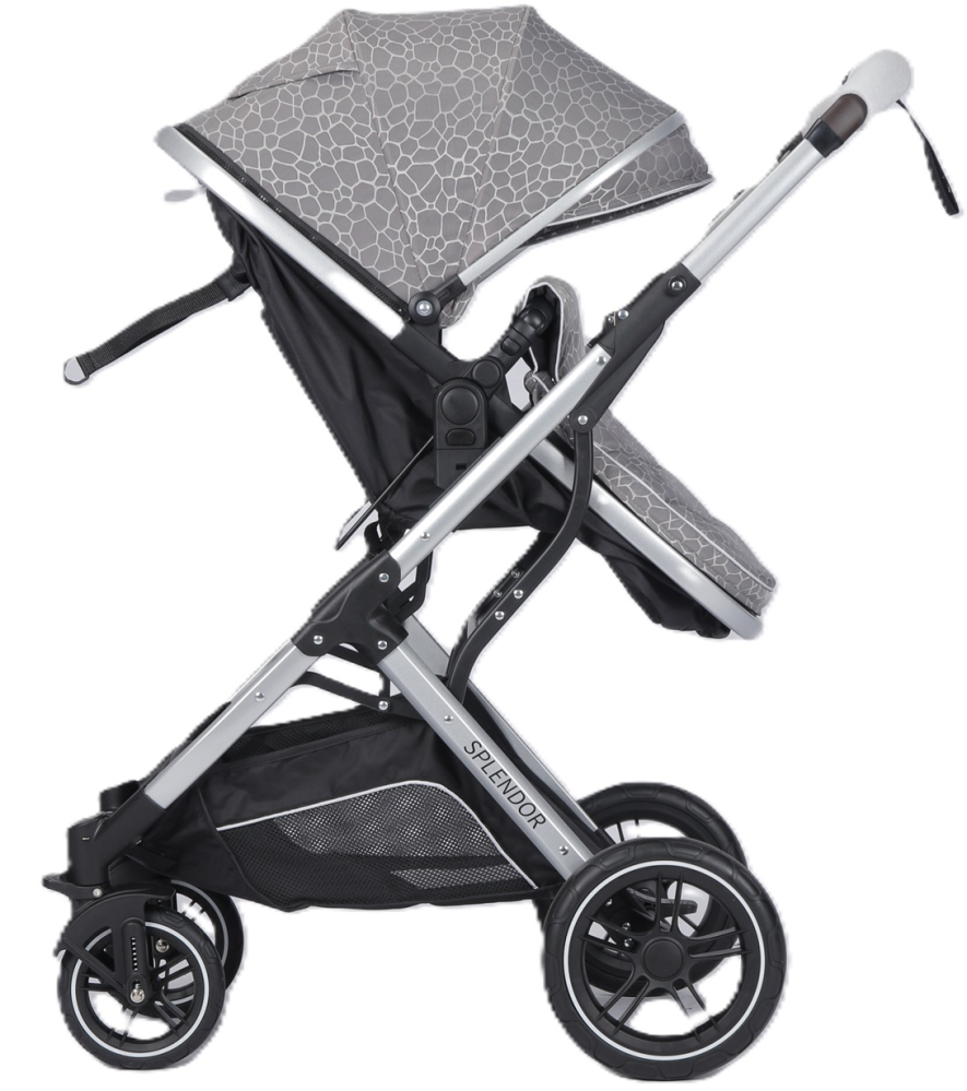 Carucior Multifunctional 2 in 1,  Suspensii si Roti de Cauciuc  Rezistente,  Maner Reversibil, Parasolar Anti UV, Cadru Otel+Aluminiu, Frana- Picior , GRI  Crocodil [2]
