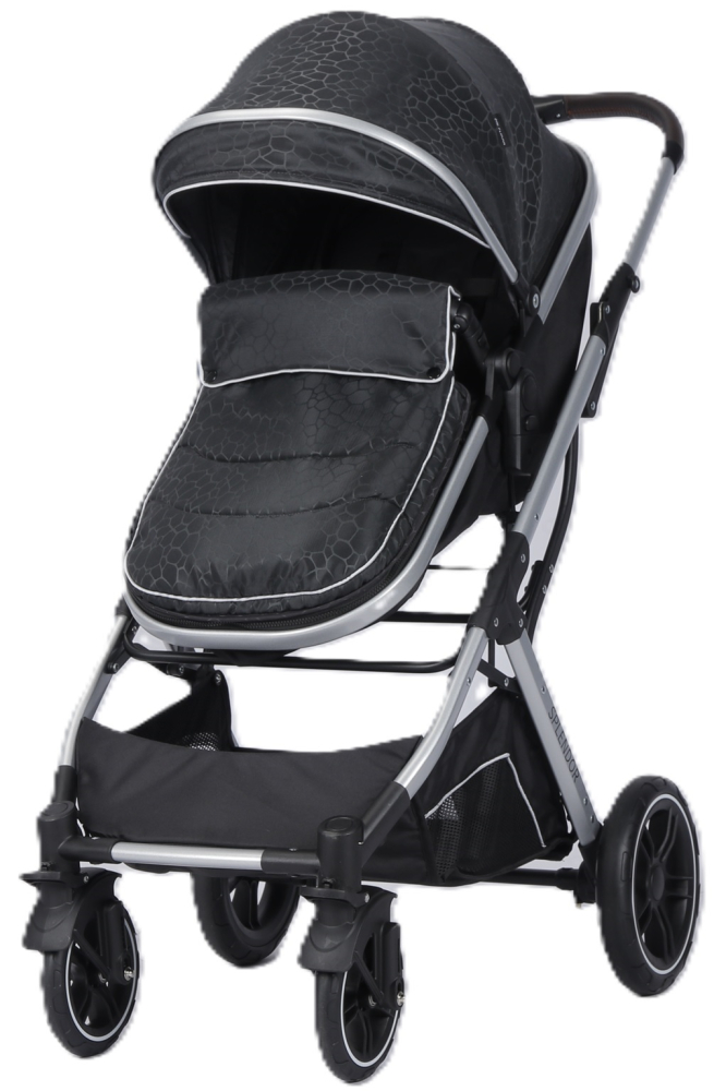 Carucior Multifunctional pentru Bebelusi - 2 in 1, Suspensii, Roti Rezistente, Maner Reversibil, Parasolar, ROYAL SPX4 - Culoare Negru Crocodil [2]