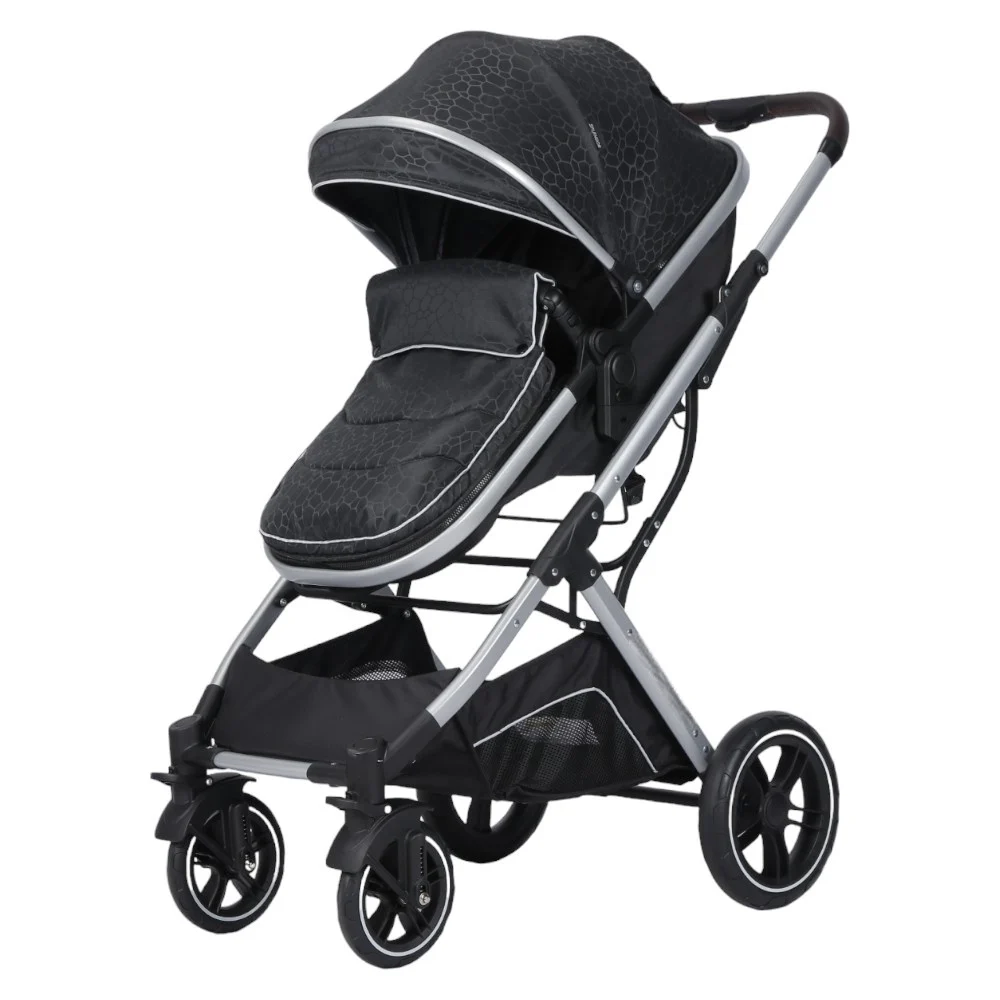 Carucior Multifunctional pentru Bebelusi - 2 in 1, Suspensii, Roti Rezistente, Maner Reversibil, Parasolar, ROYAL SPX4 - Culoare Negru Crocodil [5]