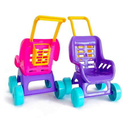 Carucior din Plastic  pentru Fetite cu buzunar, Mov, 48 cm [2]