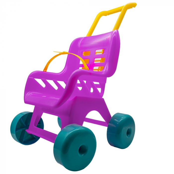 Carucior din Plastic  pentru Papusi , Mov/Galben/Bleu , inaltime 49 cm [1]