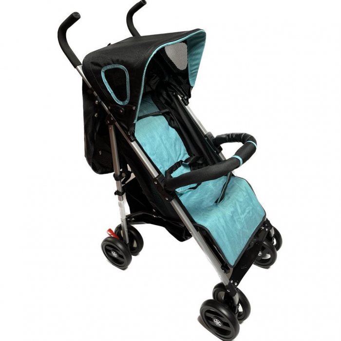 Carucior Sport pentru Copii Ideal City Travel, Inchidere Compacta, Scaun Reglabil, Pozitie de Somn, Negru cu Albastru [4]