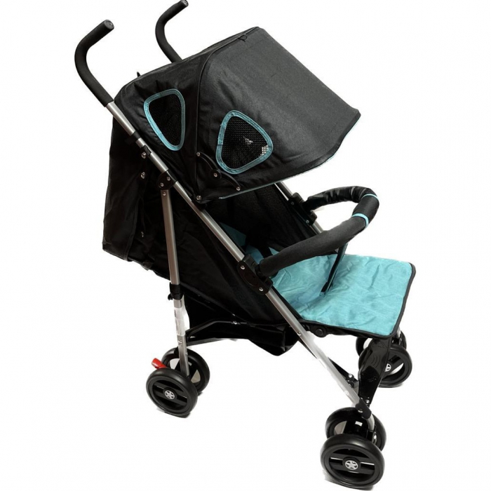 Carucior Sport pentru Copii Ideal City Travel, Inchidere Compacta, Scaun Reglabil, Pozitie de Somn, Negru cu Albastru [5]