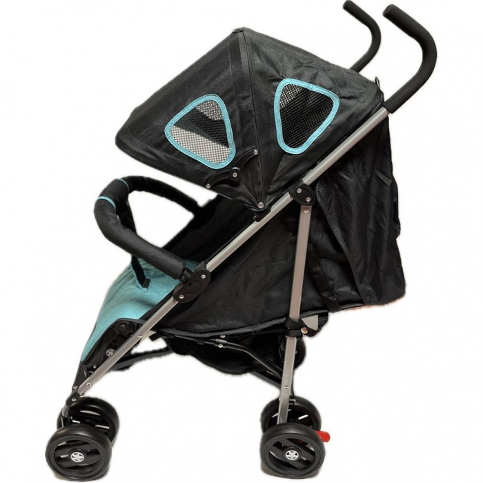 Carucior Sport pentru Copii Ideal City Travel, Inchidere Compacta, Scaun Reglabil, Pozitie de Somn, Negru cu Albastru [2]