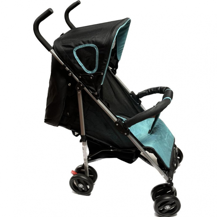 Carucior Sport pentru Copii Ideal City Travel, Inchidere Compacta, Scaun Reglabil, Pozitie de Somn, Negru cu Albastru [3]