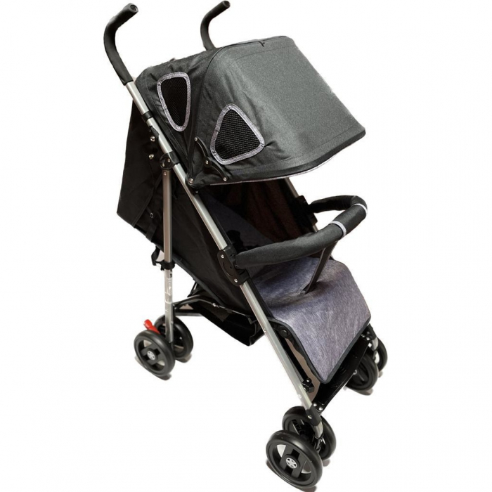 Carucior Sport pentru Copii Ideal City Travel, Inchidere Compacta, Scaun Reglabil, Pozitie de Somn, Negru cu Gri [3]