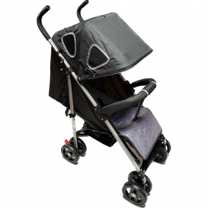 Carucior Sport pentru Copii Ideal City Travel, Inchidere Compacta, Scaun Reglabil, Pozitie de Somn, Negru cu Gri [2]