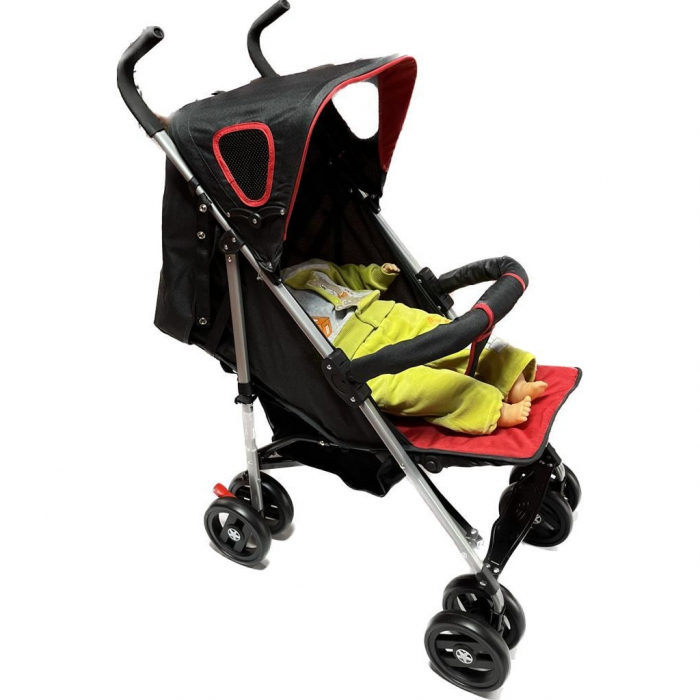 Carucior Sport pentru Copii Ideal City Travel, Inchidere Compacta, Scaun Reglabil, Pozitie de Somn, Negru cu Rosu [5]