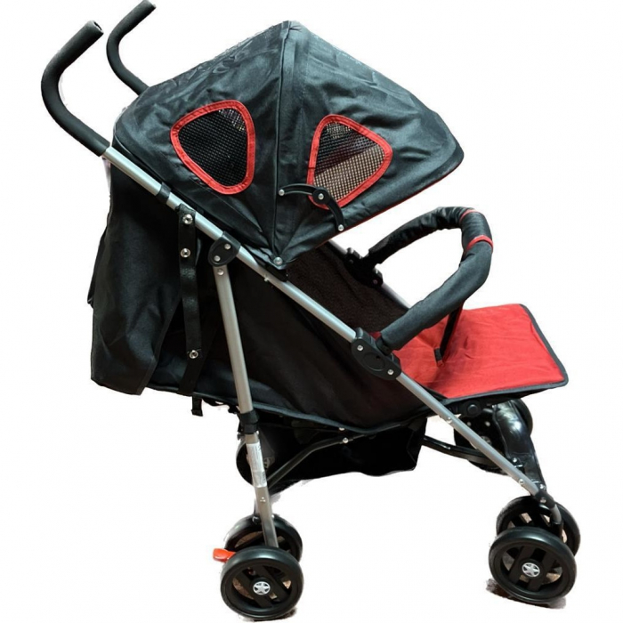 Carucior Sport pentru Copii Ideal City Travel, Inchidere Compacta, Scaun Reglabil, Pozitie de Somn, Negru cu Rosu [4]