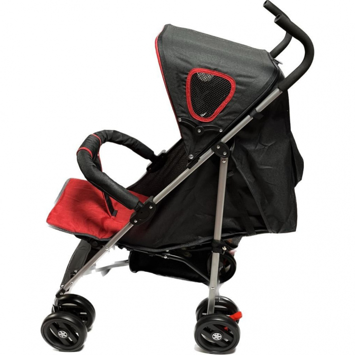 Carucior Sport pentru Copii Ideal City Travel, Inchidere Compacta, Scaun Reglabil, Pozitie de Somn, Negru cu Rosu [10]