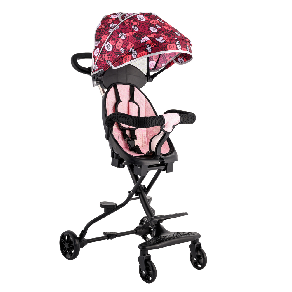 Carucior Sport Ultra Pliabil, Scaun Reglabil 8 Pozitii , Copertina AntiUV Detasabila, Suport picioare, Roti Pivotante 360 *,  Blocare Roti Spate ,  Perfect pentru Zborul cu Avionul - Culoare Roz [1]