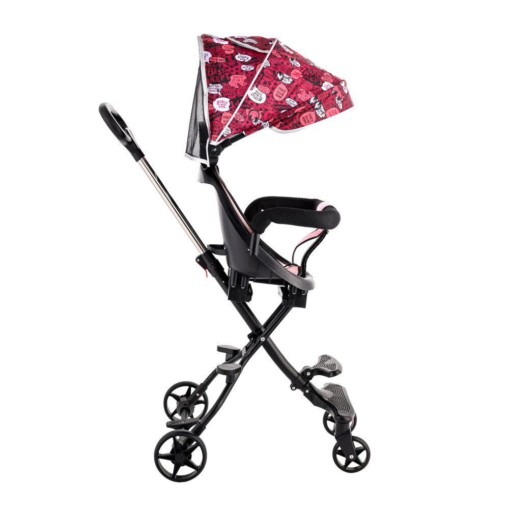 Carucior Sport Ultra Pliabil, Scaun Reglabil 8 Pozitii , Copertina AntiUV Detasabila, Suport picioare, Roti Pivotante 360 *,  Blocare Roti Spate ,  Perfect pentru Zborul cu Avionul - Culoare Roz [2]