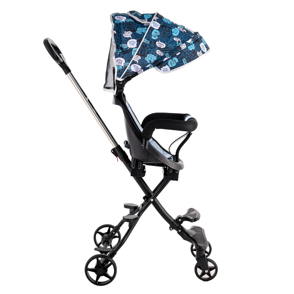 Carucior Sport Ultra Pliabil, Scaun Reglabil 8 Pozitii , Copertina AntiUV Detasabila, Suport picioare, Roti Pivotante 360 *,  Blocare Roti Spate ,  Perfect pentru Zborul cu Avionul - Albastru [2]