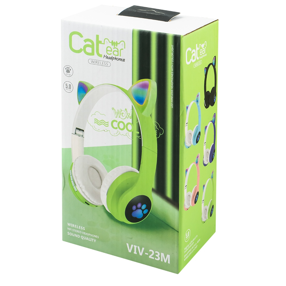 Casti Bluetooth pentru Copii  Design  Urechi de Pisica Iluminate Led, Model Labute  Set  Verde [3]