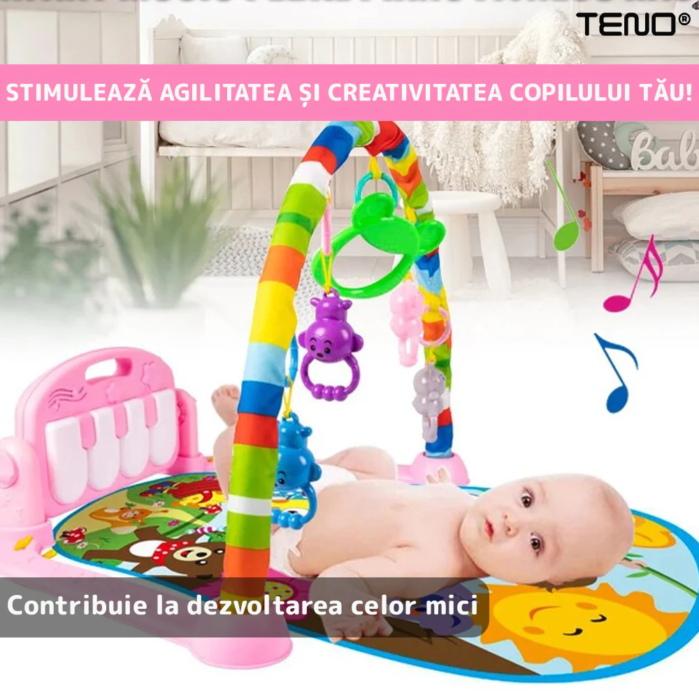 Centru de Activitati si Joaca, Saltea Interactiva pentru Copii / Bebe cu Sunete, Multifunctional, Pian si Oglinda Detasabile, Jucarii Zornaitoare, 4 Moduri de Joaca Interactive si Educative [6]