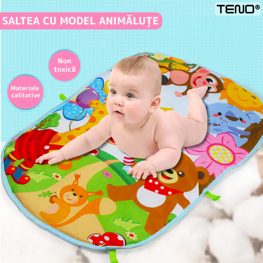 Centru de Activitati si Joaca, Saltea Interactiva pentru Copii / Bebe cu Sunete, Multifunctional, Pian si Oglinda Detasabile, Jucarii Zornaitoare, 4 Moduri de Joaca Interactive si Educative [4]