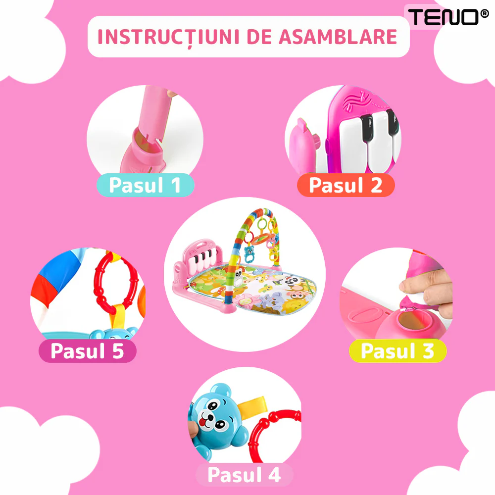 Centru de Activitati si Joaca, Saltea Interactiva pentru Copii / Bebe cu Sunete, Multifunctional, Pian si Oglinda Detasabile, Jucarii Zornaitoare, 4 Moduri de Joaca Interactive si Educative [5]