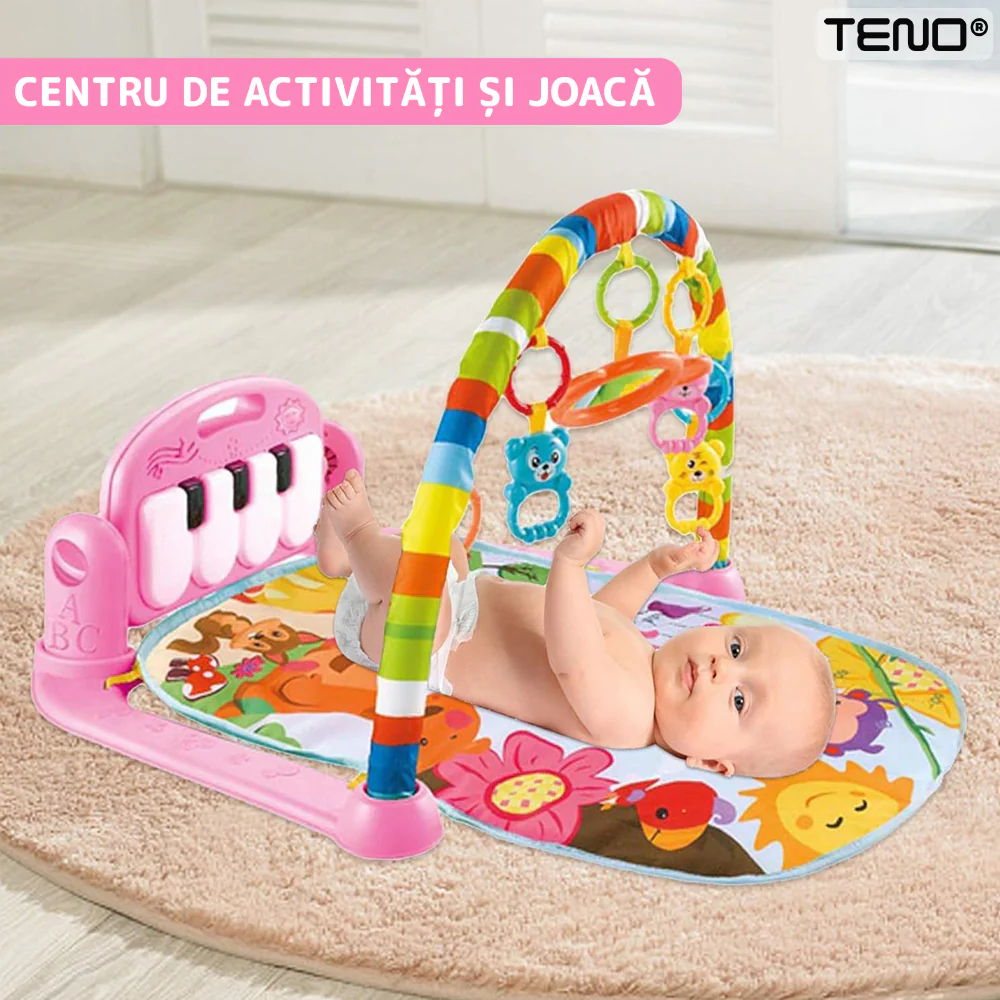 Centru de Activitati si Joaca, Saltea Interactiva pentru Copii / Bebe cu Sunete, Multifunctional, Pian si Oglinda Detasabile, Jucarii Zornaitoare, 4 Moduri de Joaca Interactive si Educative [3]