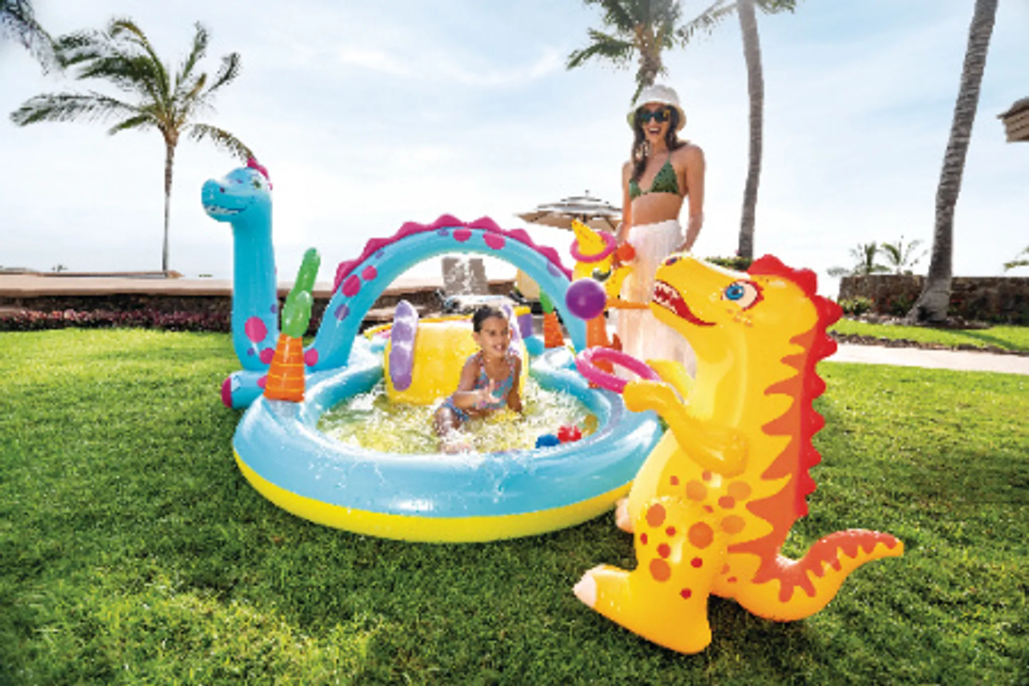 Centru de Joacă Multifunctional pentru Interior sau Exterior tip Piscină Dinozaur Park - Dinoland Play Center 302 x 229 x 112 cm + Pompa Intex Manuala [20]