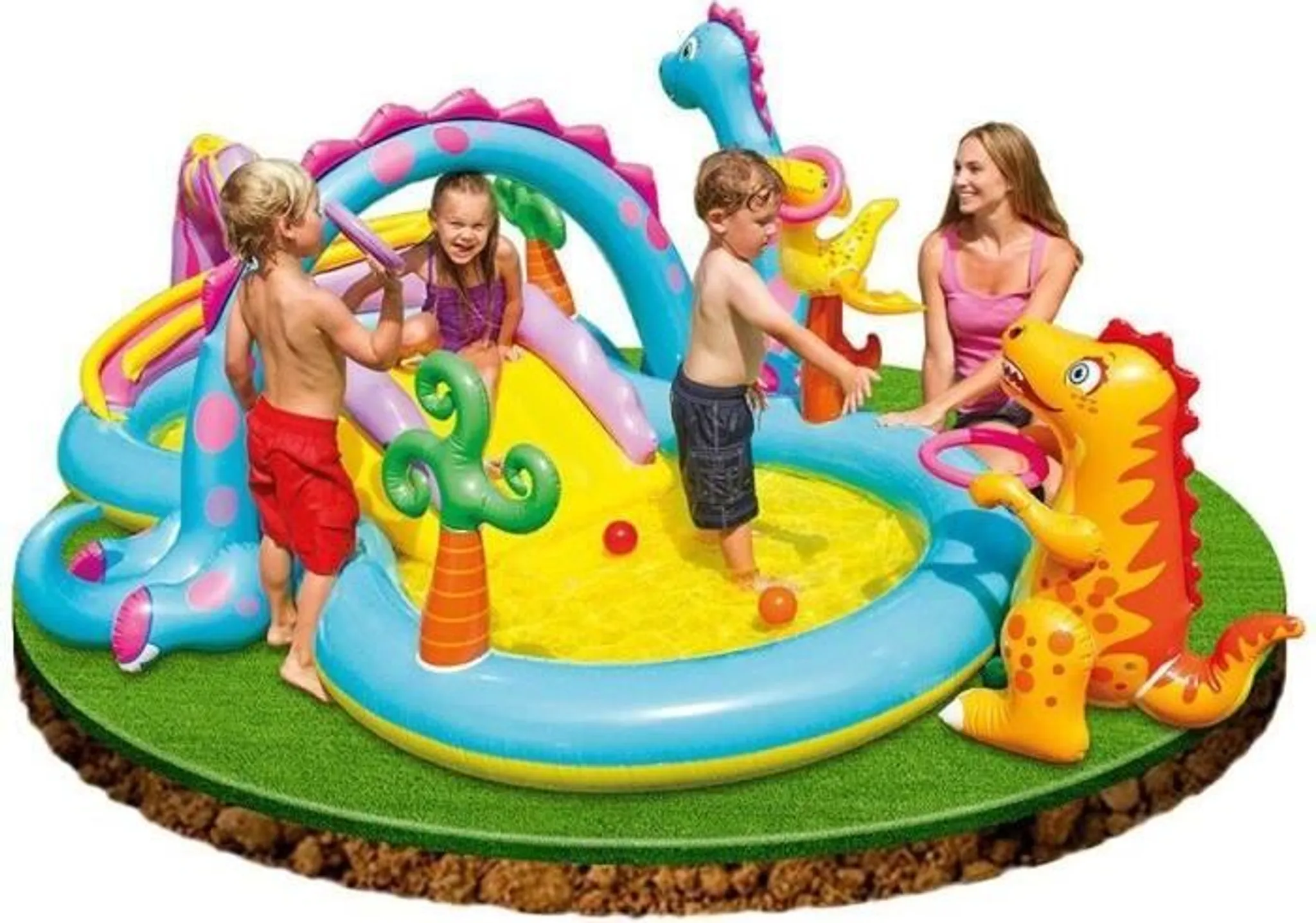 Centru de Joacă Multifunctional pentru Interior sau Exterior tip Piscină Dinozaur Park - Dinoland Play Center 302 x 229 x 112 cm + Pompa Intex Manuala [19]