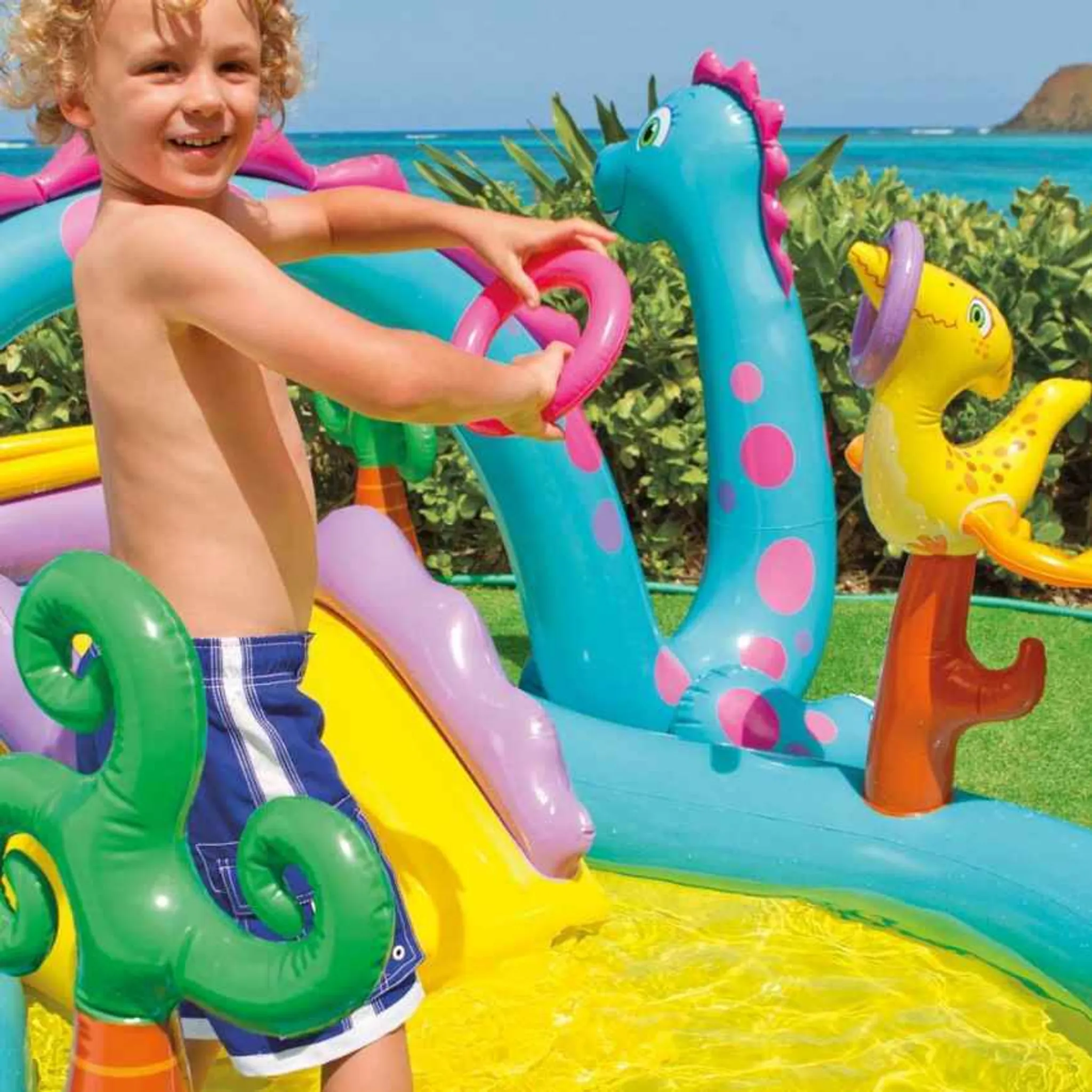 Centru de Joacă Multifunctional pentru Interior sau Exterior tip Piscină Dinozaur Park - Dinoland Play Center 302 x 229 x 112 cm + Pompa Intex Manuala [16]