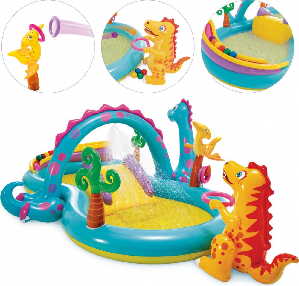 Centru de Joacă Multifunctional pentru Interior sau Exterior tip Piscină Dinozaur Park - Dinoland Play Center 302 x 229 x 112 cm + Pompa Intex Manuala [15]