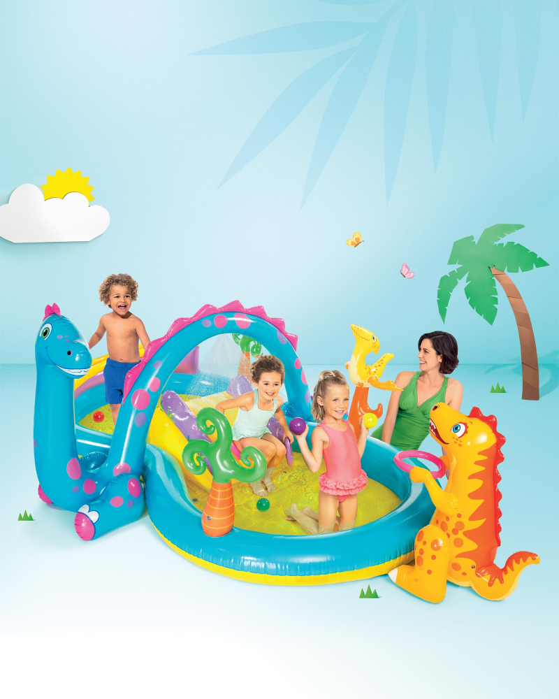Centru de Joacă Multifunctional pentru Interior sau Exterior tip Piscină Dinozaur Park - Dinoland Play Center 302 x 229 x 112 cm + Pompa Intex Manuala [26]