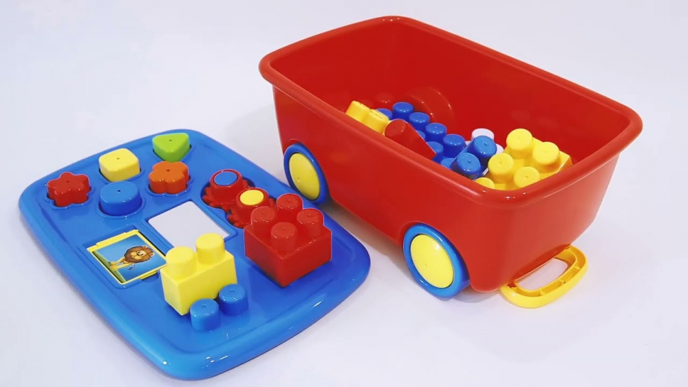 Centru Mobil Educational cu Activitati Constructive pentru Bebelusi - My First Jumbo Blocks Trolley , Multicolor [5]