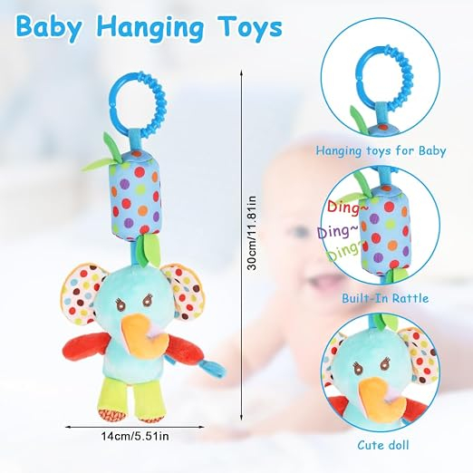 Elefantel Moale de Plus pentru Bebelusi cu Sunete si Accesorii pentru Dentitie ,, Dear Friends'' Inel de Agatare pentru Patut , Carucior sau Tricicleta,    3 Luni + [8]