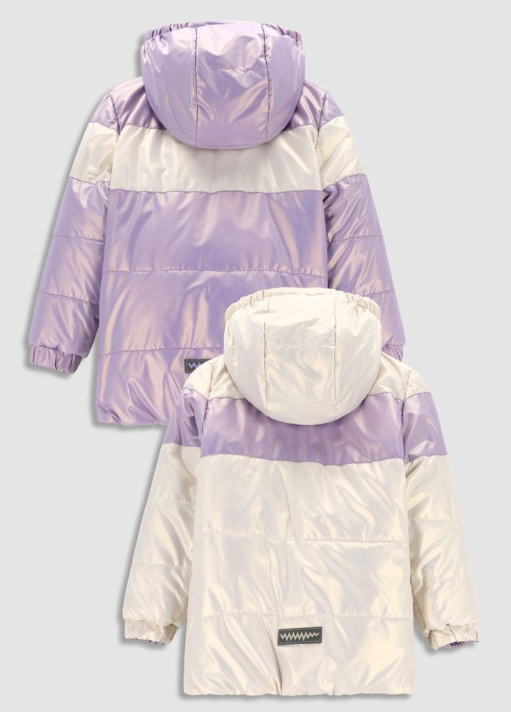 Geaca Impermeabila, Reversibilă , Anti-Vant cu 2 Fatete pentru Fetite de 2 Ani, Matlasata cu Glugă si Buzunare - Sezon Primavara / Toamna- Marime 92 , Multicolor [2]