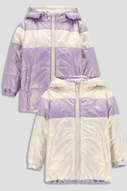 Geaca Impermeabila, Reversibilă , Anti-Vant cu 2 Fatete pentru Fetite de 2 Ani, Matlasata cu Glugă si Buzunare - Sezon Primavara / Toamna- Marime 92 , Multicolor [1]