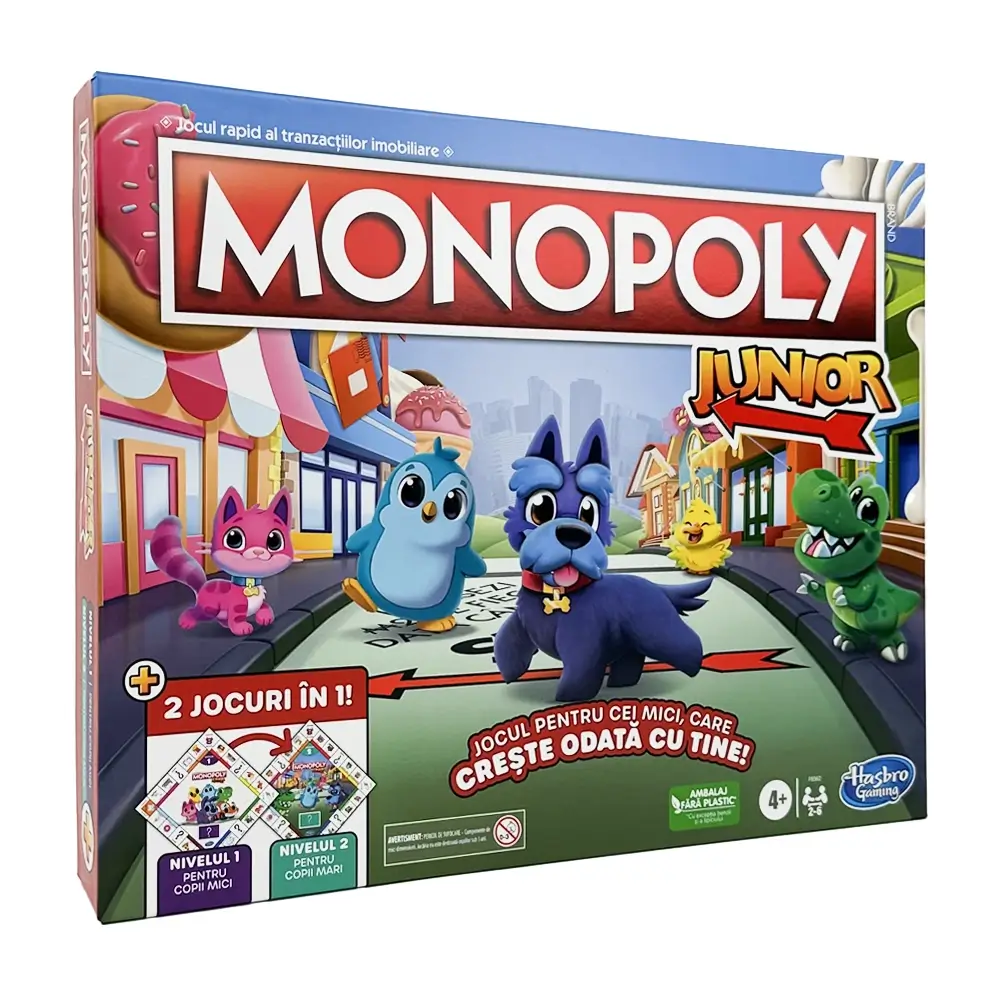 Joc de Societate Monopoly Junior 2in1,  Tabla de Joc cu 2 Fete - Discovery Hasbro in Limba Romana [1]