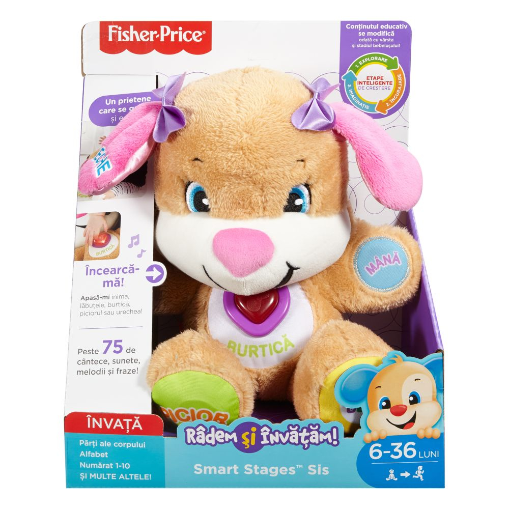 Jucarie interactiva Fisher Price, Catelusa Vorbitoare SIS - Include Tehnologia,, Etape de Dezvoltare'' 75 de Cantece, Sunete, Melodii si Fraze. Alfabetul in Limba Romana [12]