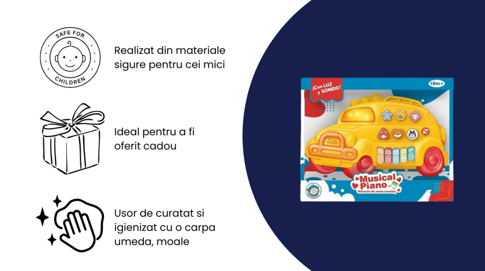 Jucarie Interactiva pentru Bebelusi - Pianina Electrica  tip Masinuta  pentru Copii mici - Joaca prin Invatare - Lumini și Sunete [4]