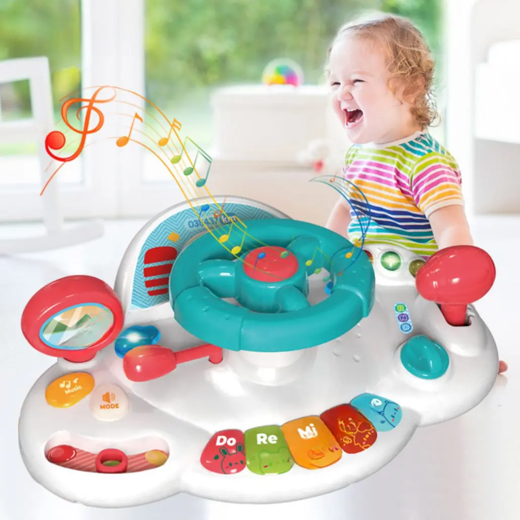 Jucarie Interactiva pentru Bebelusi, Volan cu Activitati, Lumini si Sunete, Functii Multiple, Margini Rotunjite - Game Steering Wheel 18+ [1]