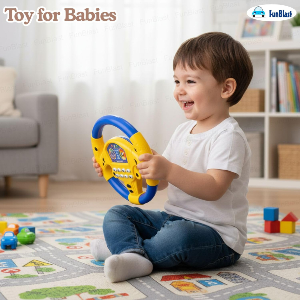 Jucarie Interactiva pentru Copii  Volan Steering Wheel Toy for Kids, Driving Learning Toy for Kids - Albastru cu Galben [2]