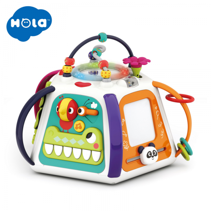 Jucarie Interactiva si Educativa cu Sunete si Lumini pentru Bebelusi - Super Cubul  Magic  - Multiple Activitati , 6 Zone de Joaca, Labirint, Tabla de Colorat, Pian, Sunete de Animale , Multicolor [9]