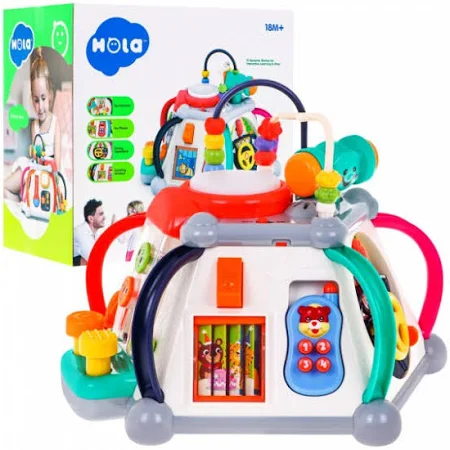 Jucarie Interactiva si Educativa cu Sunete si Lumini pentru Bebelusi - Super Cubul  Magic  - Multiple Activitati , 6 Zone de Joaca, Labirint, Tabla de Colorat, Pian, Sunete de Animale , Multicolor [1]