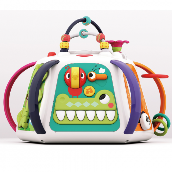 Jucarie Interactiva si Educativa cu Sunete si Lumini pentru Bebelusi - Super Cubul  Magic  - Multiple Activitati , 6 Zone de Joaca, Labirint, Tabla de Colorat, Pian, Sunete de Animale , Multicolor [7]