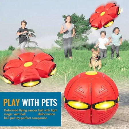 Jucarie Minge Magica, UFO FlyBall™ cu 6 LED-uri, tip OZN pentru joaca in Familie sau cu Animale Domestice -Rosu [5]