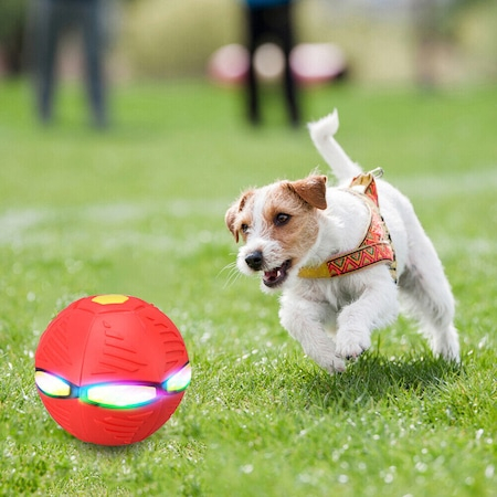Jucarie Minge Magica, UFO FlyBall™ cu 6 LED-uri, tip OZN pentru joaca in Familie sau cu Animale Domestice -Rosu [6]