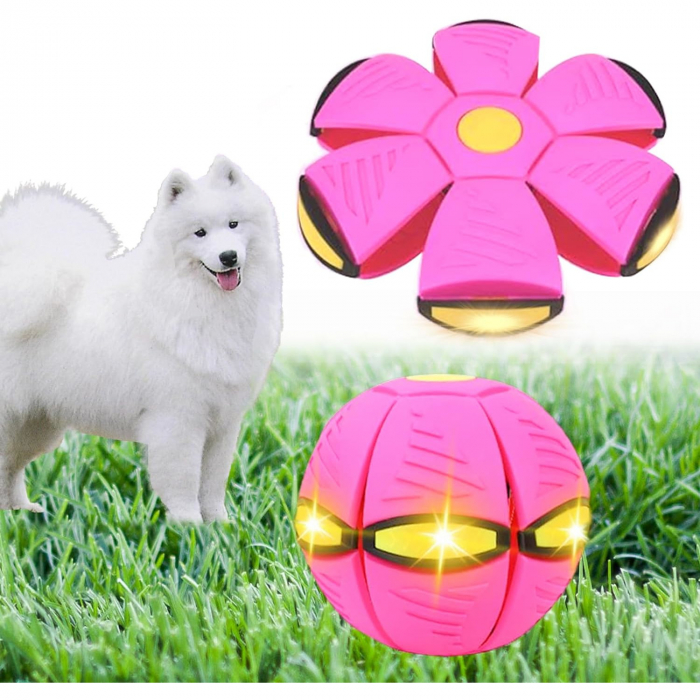 Jucarie Mingea Magica, Ufo FlyBall™ cu 6 LED-uri, tip Ozn pentru joaca in Familie sau cu Animale Domestice - Mov [7]