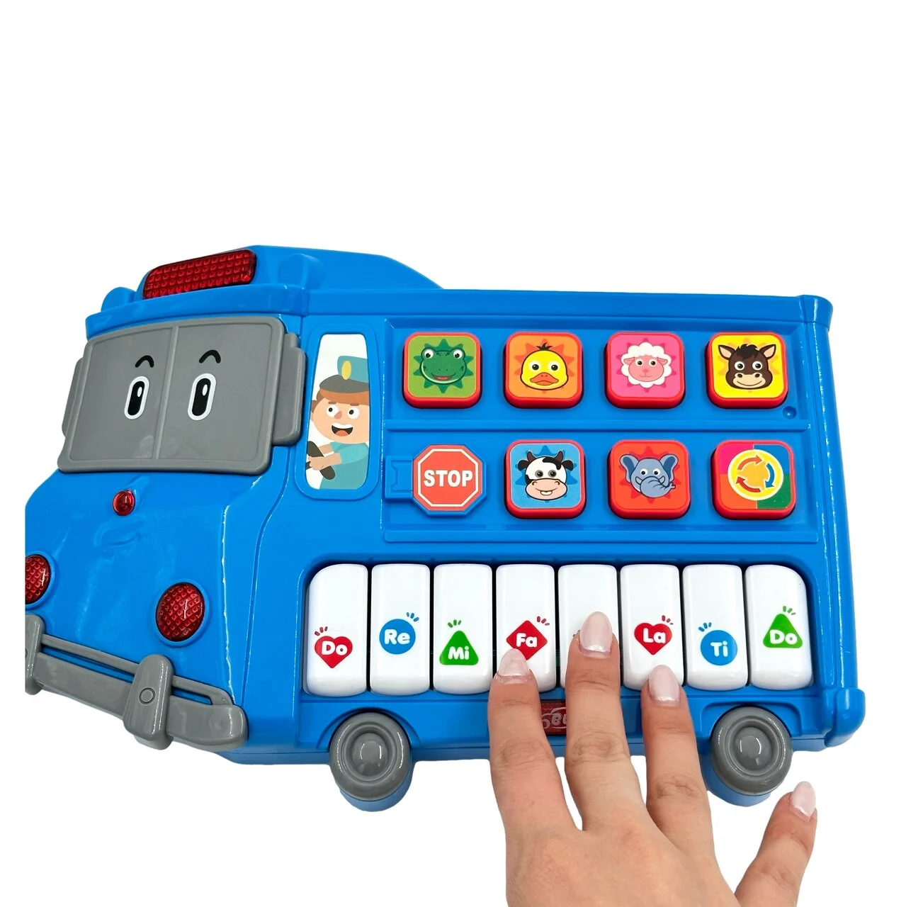 Jucarie Muzicala Educativa, Autobuz Scolar Interactiv pentru Bebelusi cu Lumini si Sunete de Animalute, Albastru [5]