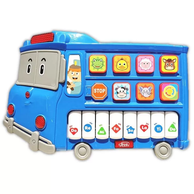 Jucarie Muzicala Educativa, Autobuz Scolar Interactiv pentru Bebelusi cu Lumini si Sunete de Animalute, Albastru [4]